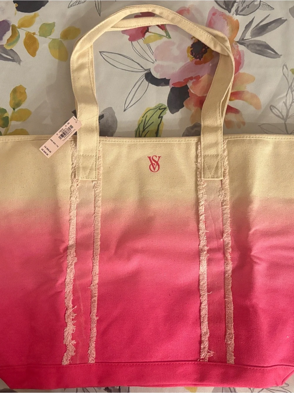 Victoria's Secret Canvas Ombre Pink & Cream Tote